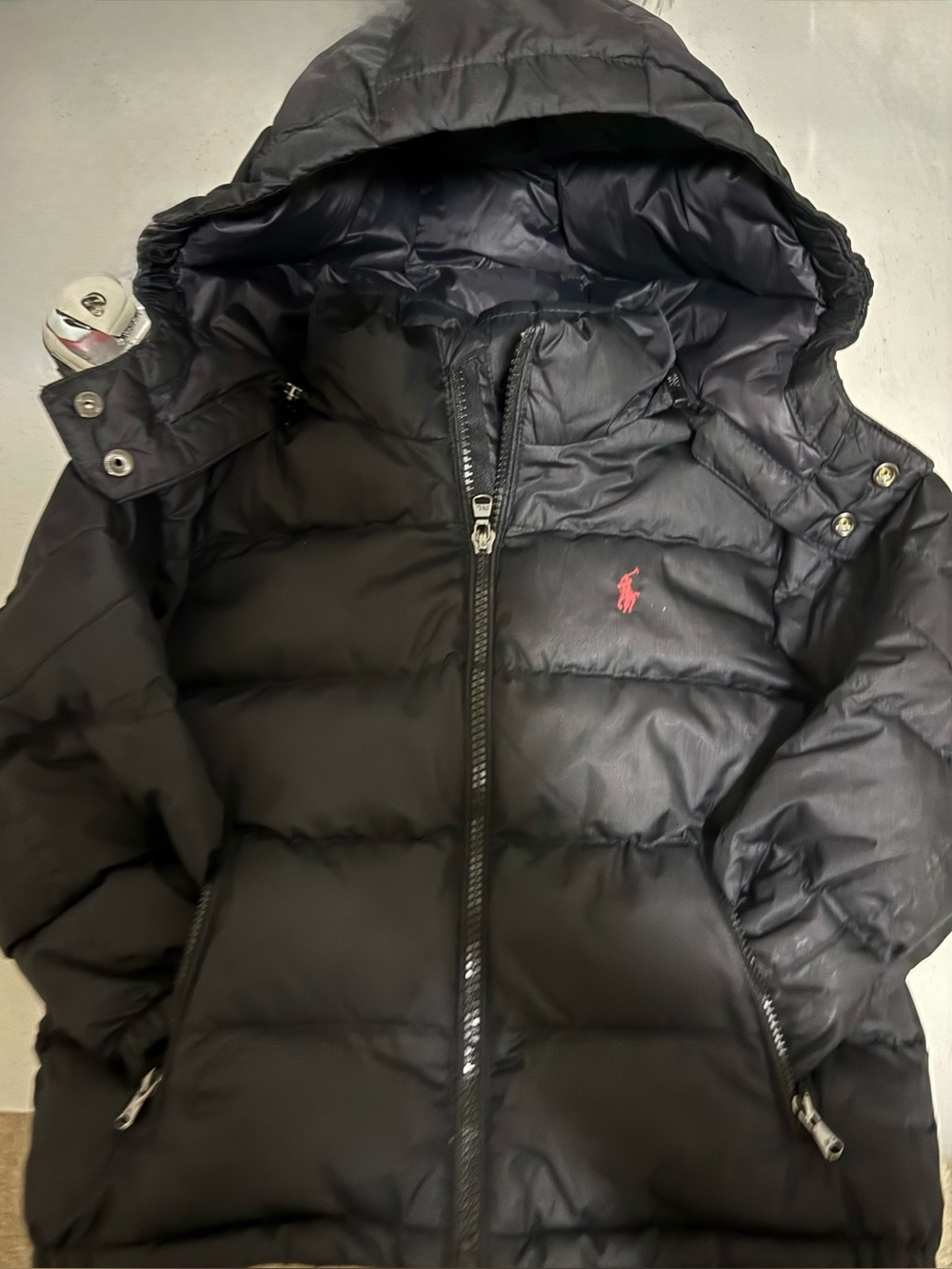 Polo by Ralph Lauren Black Hooded Puffer with Red Pony